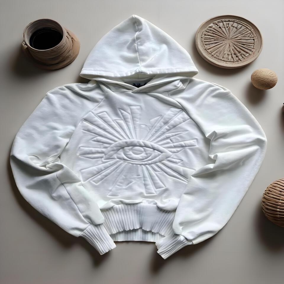 House of Errors White Hoodie Embroidered Eye Streetwear Pullover
