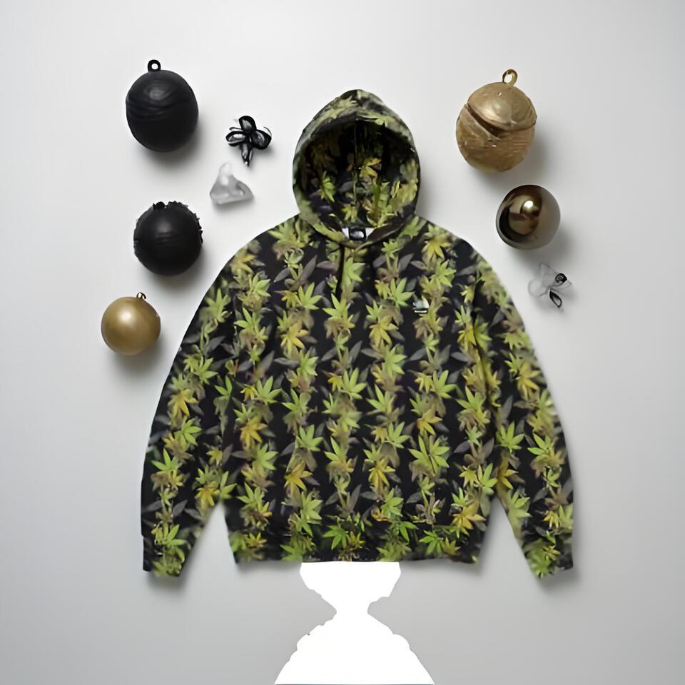Huf Hooded Green Yellow Leaf Emblem Cotton Sweatshirt