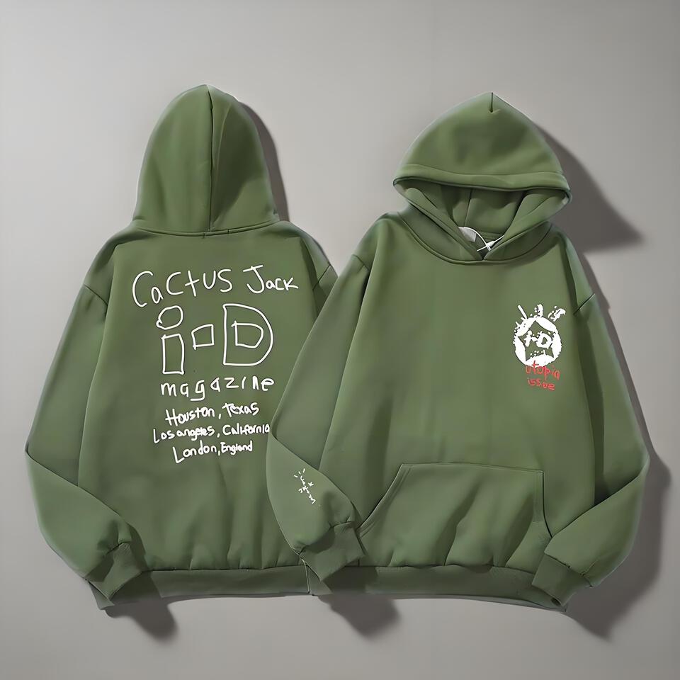 i-D Kid Cudi Hoodie Green Graffiti Streetwear Casual
