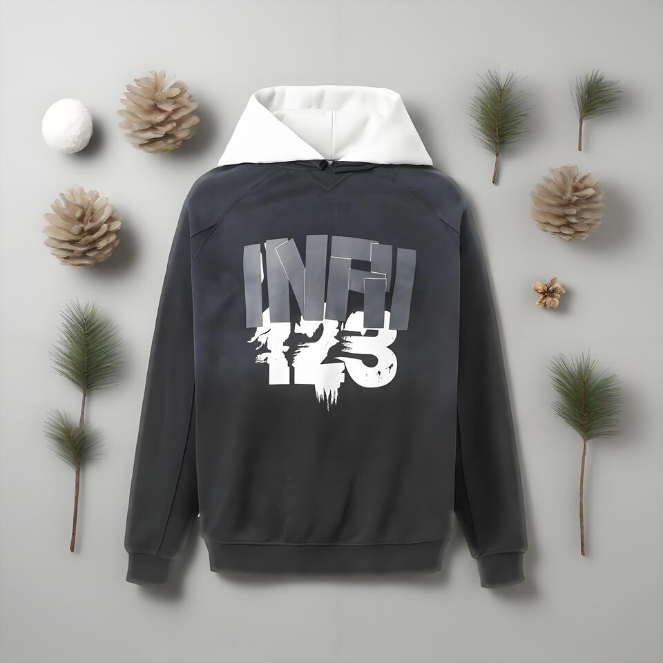 INFI Black Cotton Hoodie Street Graffiti Unisex Loose Fit