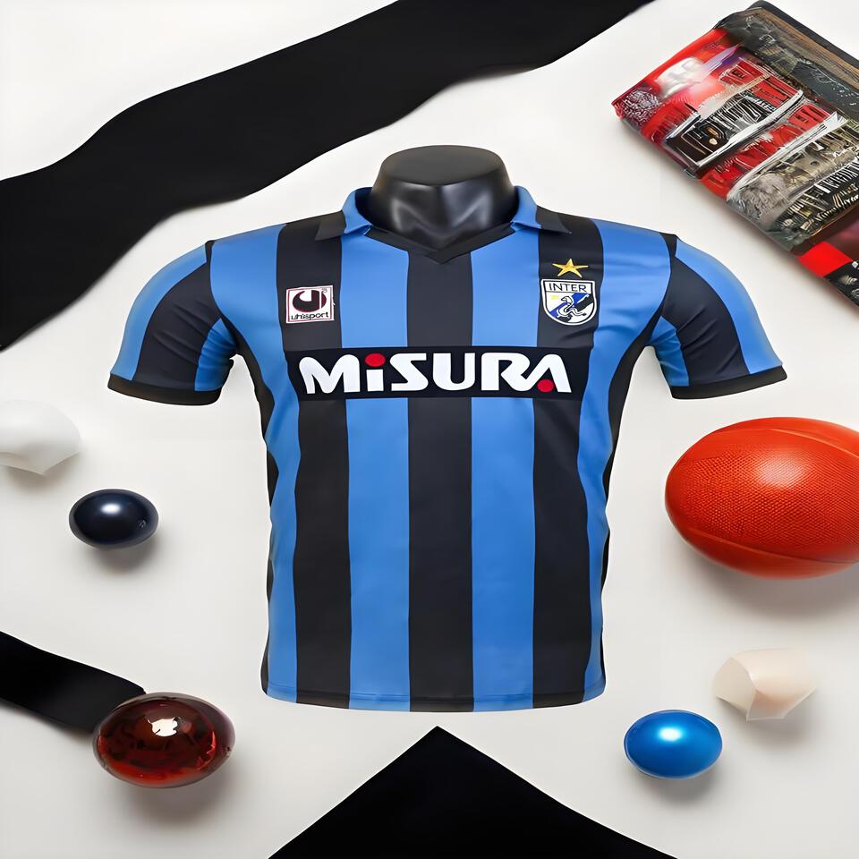 Inter Blue-Black V-Neck Football Jersey | Classic Soccer Uniform | Men's Sports Tee