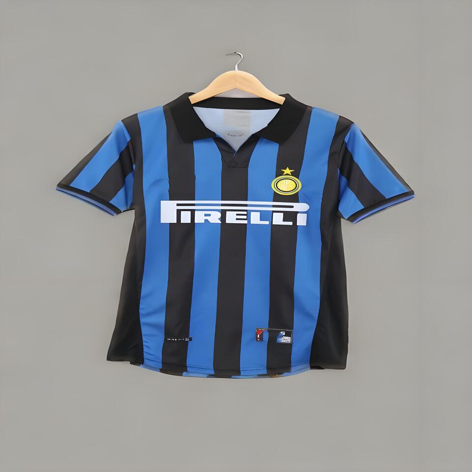 Inter Milan Blue Black Stripe Cotton T-Shirt | Official Football Jersey Tee