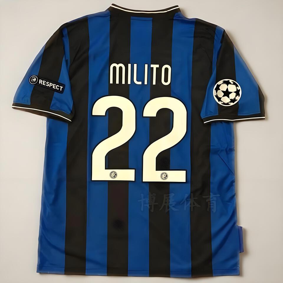 Inter Milan Classic Blue Black Striped Breathable Soccer Jersey MILITO