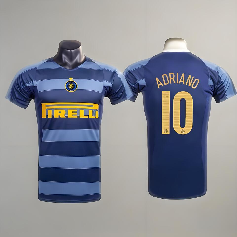 Inter Milan Classic Blue-Grey Striped Jersey ADRIANO 10 Official Football Shirt