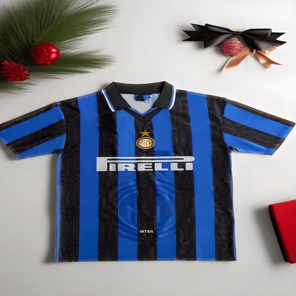 Inter Milan Retro Blue Black Stripe Breathable Comfortable Football Shirt