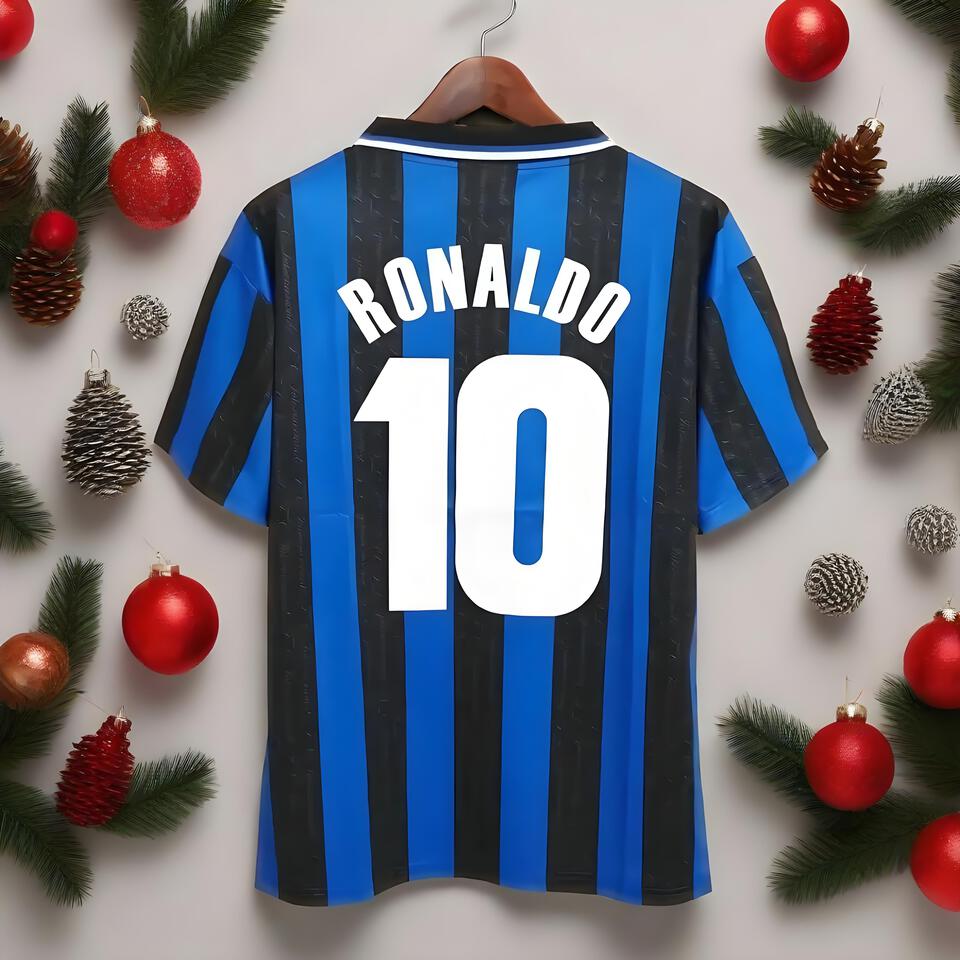 Inter Milan Retro Ronaldo 10 Blue Black Print Soccer Jersey