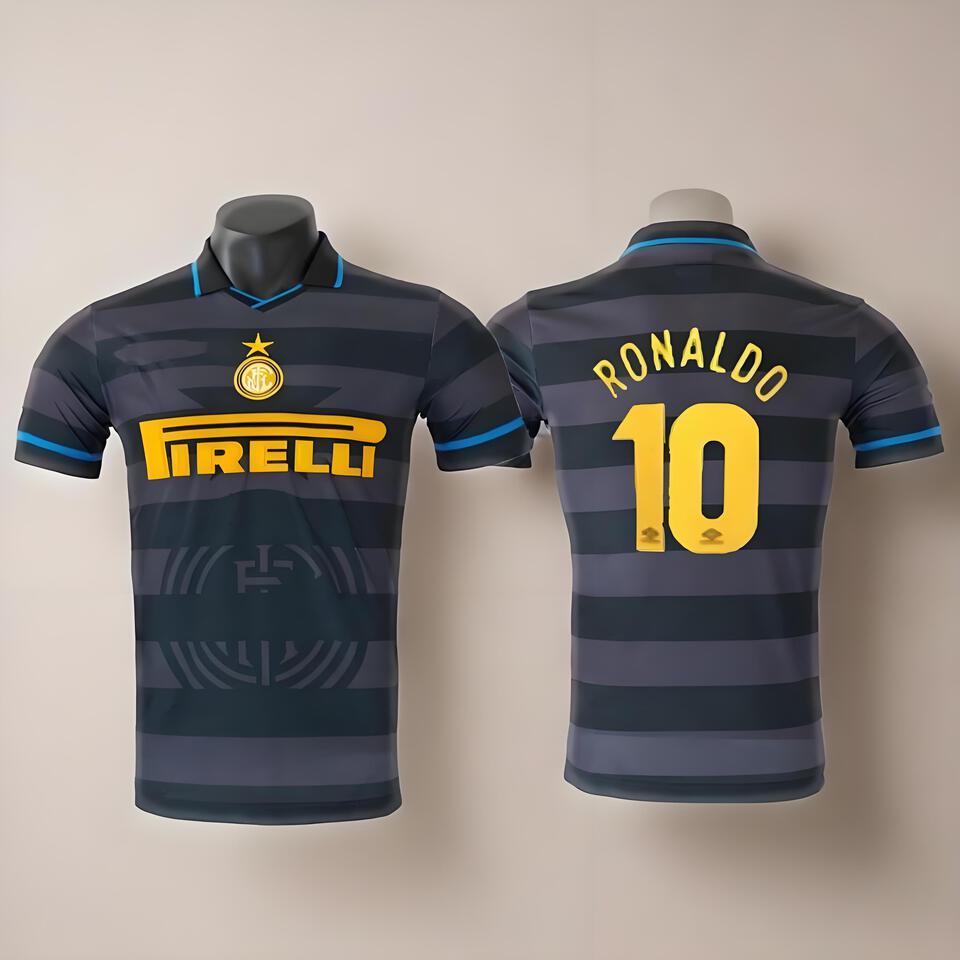 Inter Milan Ronaldo Black Gray Football Jersey Classic Vintage