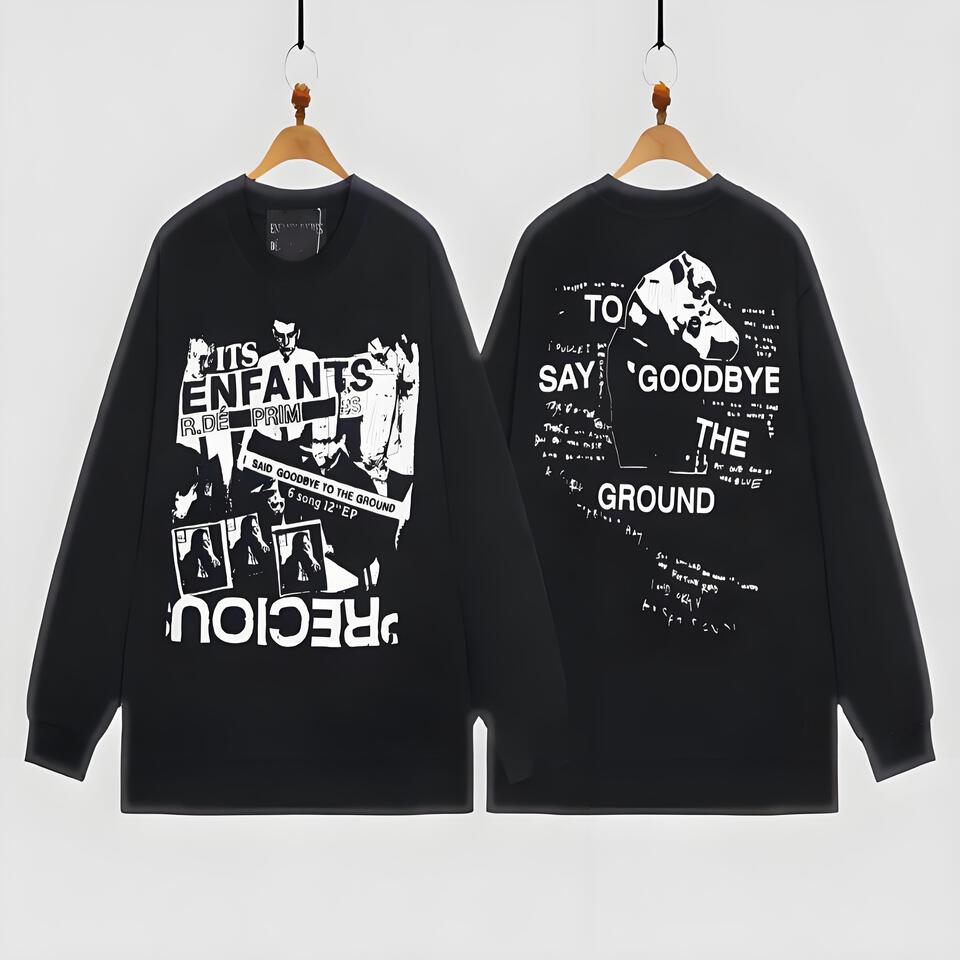 ITS Enfants Black Loose Cotton Graffiti Print Unisex Long Sleeve T-Shirt