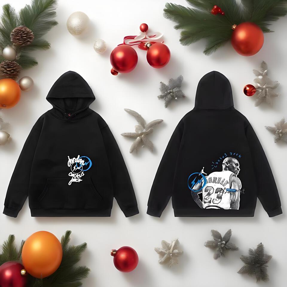 Jordan Unisex Black Hoodie Cotton Oversized Casual Sweatshirt