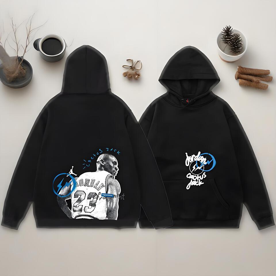 Jordan X Cactus Jack Hoodie Black Lightning Print Unisex