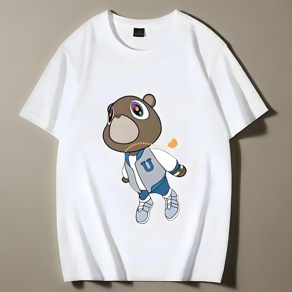 Kanye Bear Print White T-Shirt Unisex Cotton Short Sleeve Tee