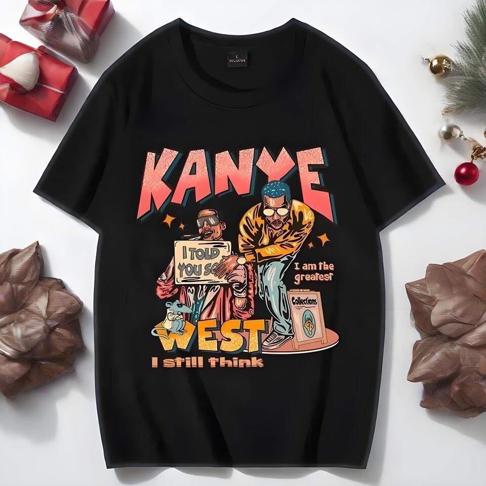 Kanye Black Cotton Cartoon Cool Crewneck T-Shirt