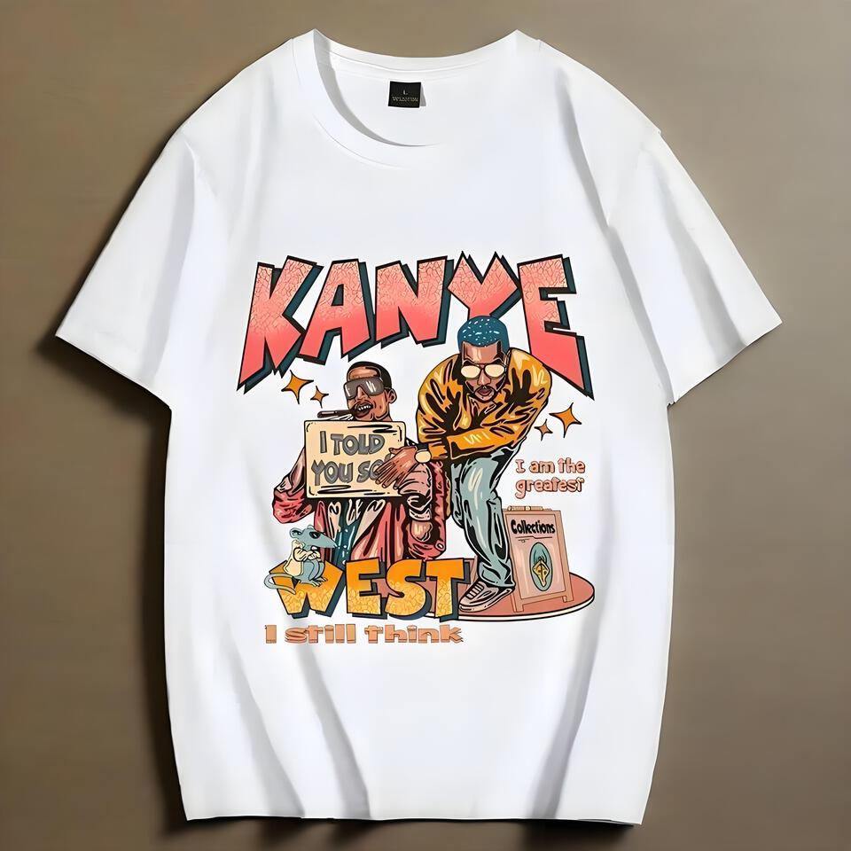 Kanye West Cartoon Print Unisex White T-Shirt
