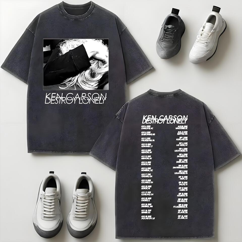 KEN CARSO Washed Black T-Shirt Loose Street Style Music Tour Print