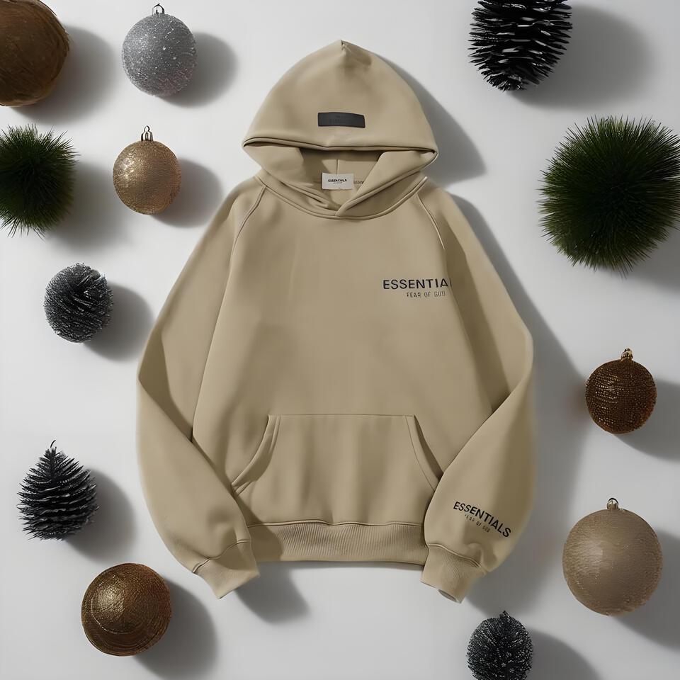 Khaki Cotton Hooded Sweatshirt