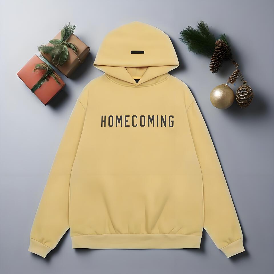 Khaki Cotton Letter Print Hoodie Unisex Street Fashion