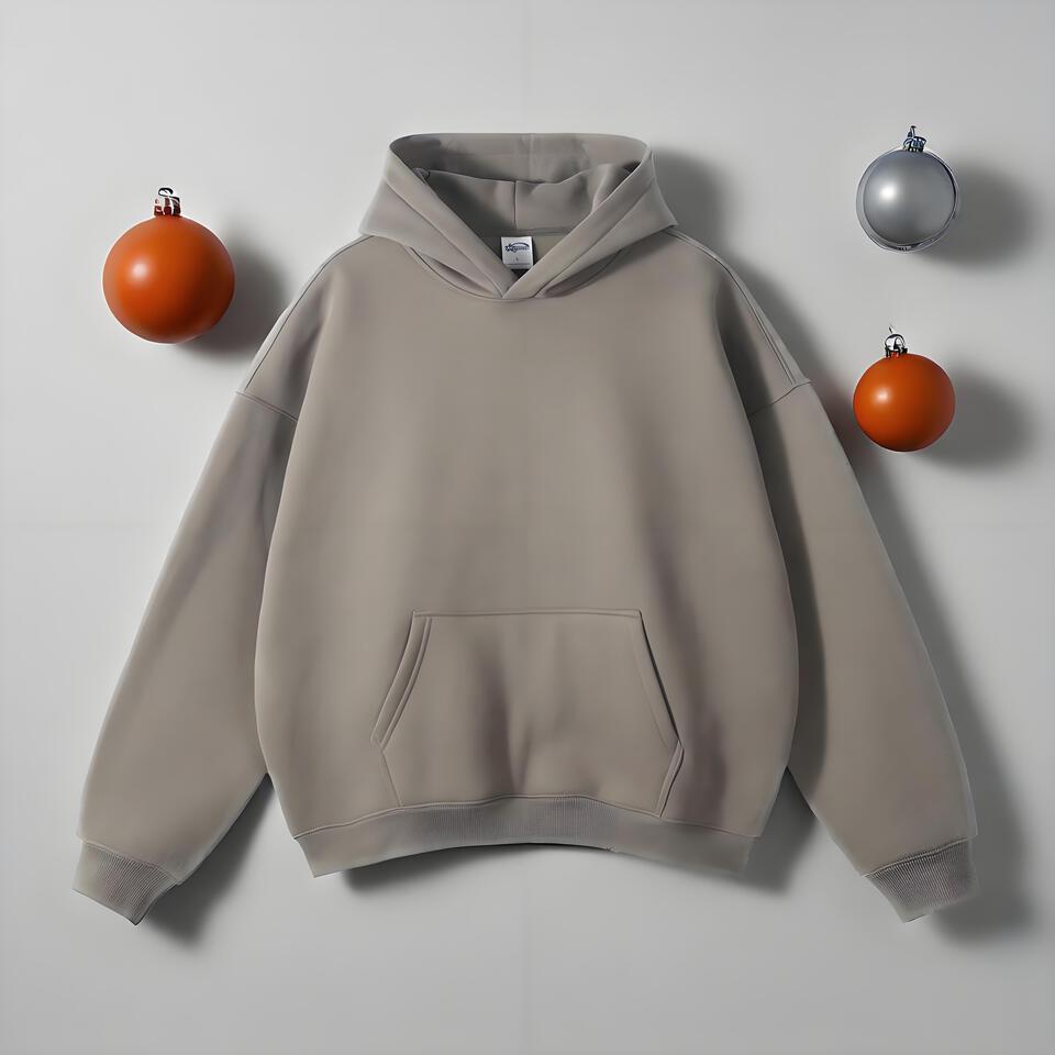 Khaki Cotton Unisex Hoodie Casual Loose Fit