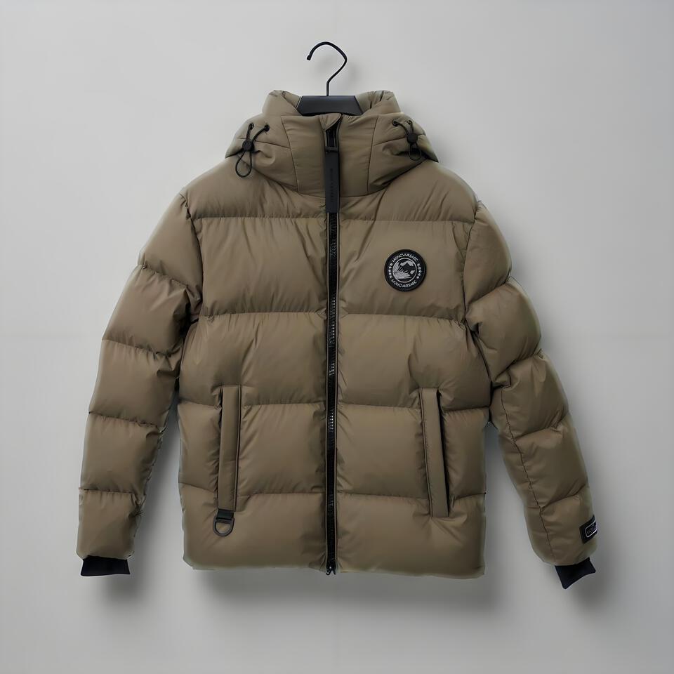 Khaki Hooded Puffer Coat Unisex Winter Jacket