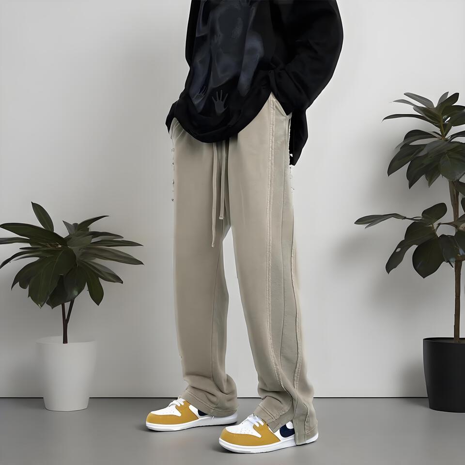 Khaki Loose-Fit Breathable Casual Trousers