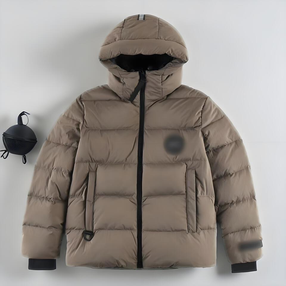 Khaki Unisex Hooded Down Jacket, Windproof Winter Coat