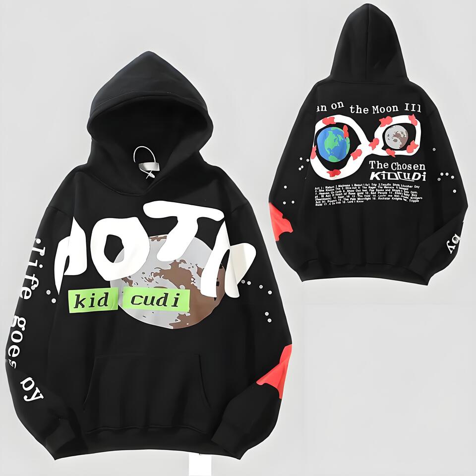 Kid Cudi Black Cotton Moon Hooded Sweatshirt