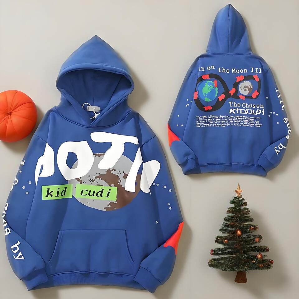 Kid Cudi Blue Cotton Hoodie Unisex Streetwear Style