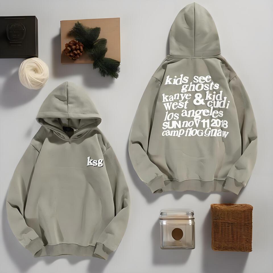 Kid Cudi KSG Hoodie Grey Cotton Embroidered Streetwear