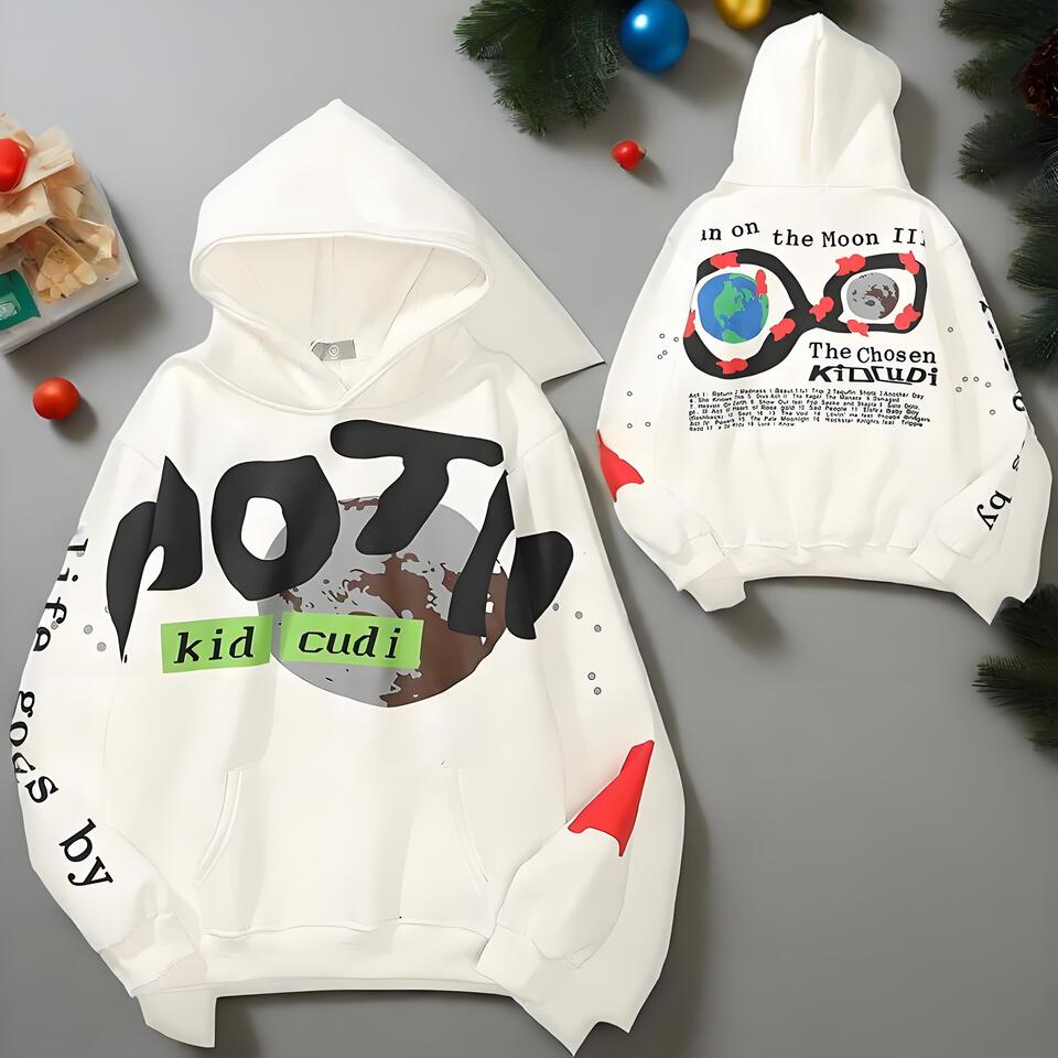 Kid Cudi White Hoodie Unisex Cotton Streetwear Style