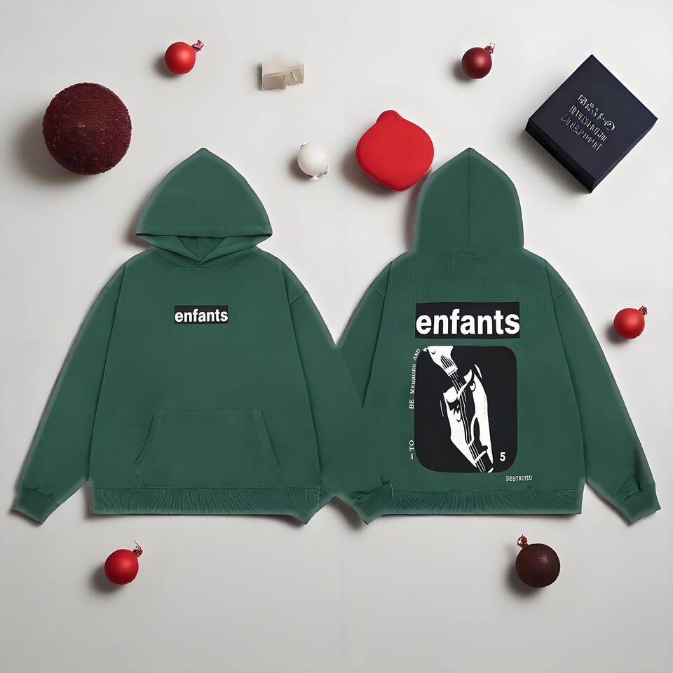 Kids Dark Green Hooded Sweatshirt Unisex Streetwear Print