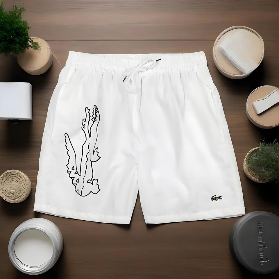 LACOSTE Classic White Drawstring Fashion Shorts for Men