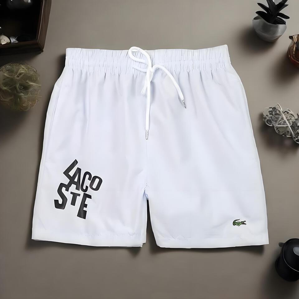 LACOSTE Elastic Waist White Shorts with Print