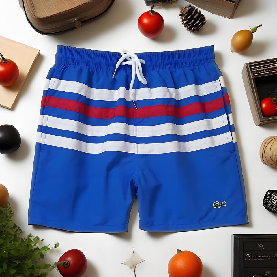 LACOSTE Men's Blue Stripe Shorts - Classic Cotton Casual & Athletic Style