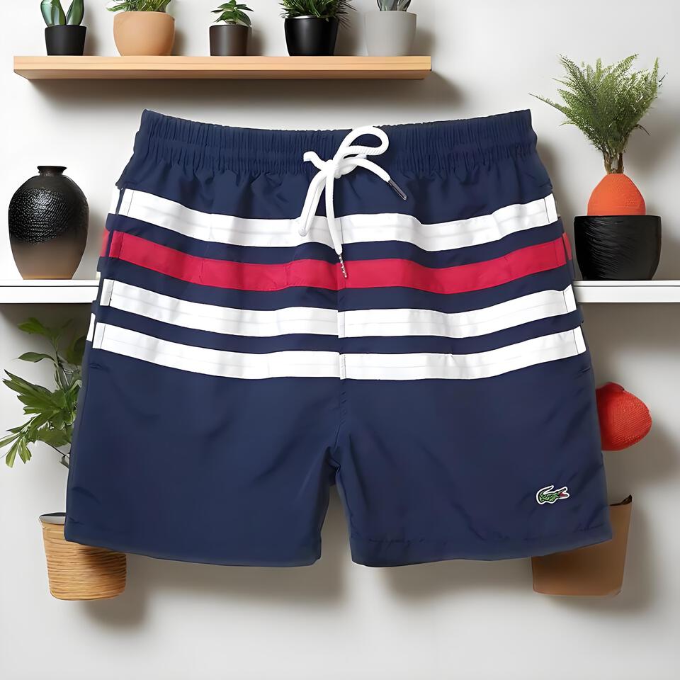 Lacoste Men's Navy Striped Shorts | Classic Cotton French Terry