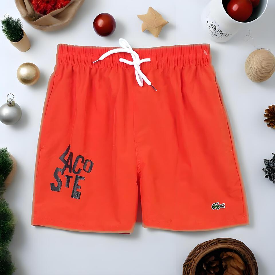 LACOSTE Men's Orange Cotton Elastic Waist Shorts