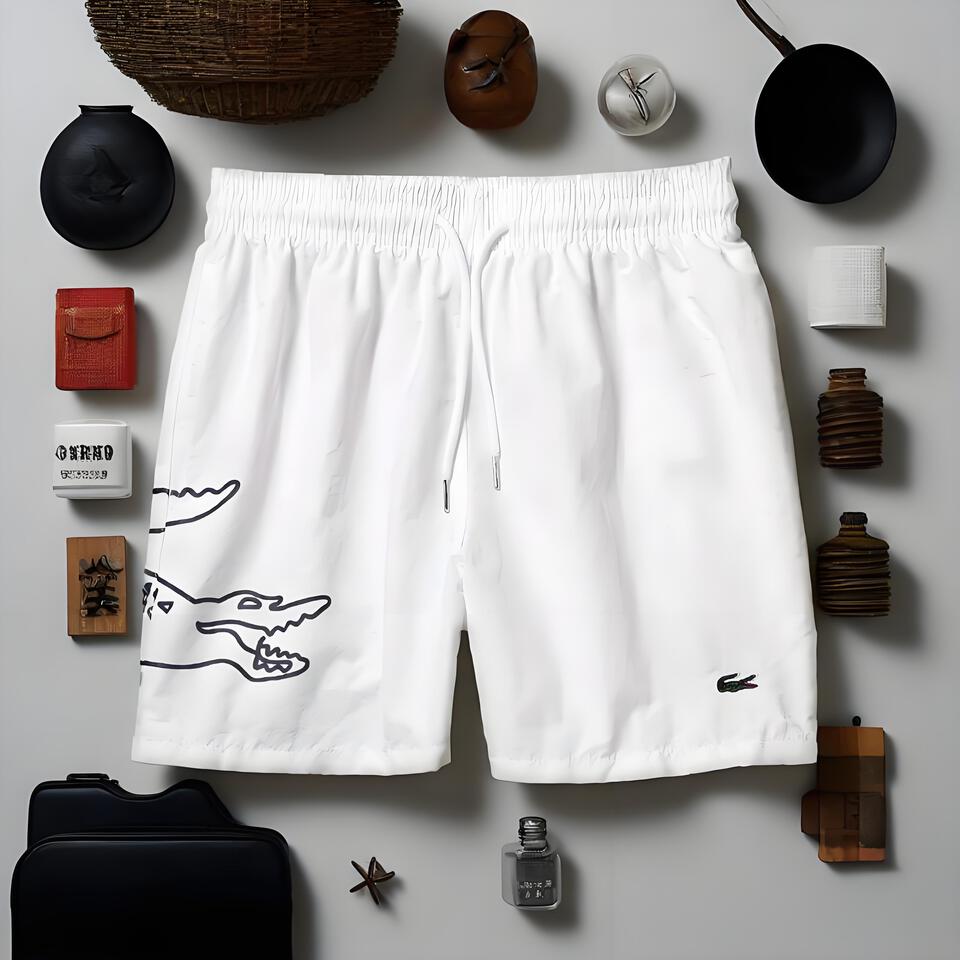 LACOSTE White Logo Shorts for Men | Classic Cotton Casual Shorts