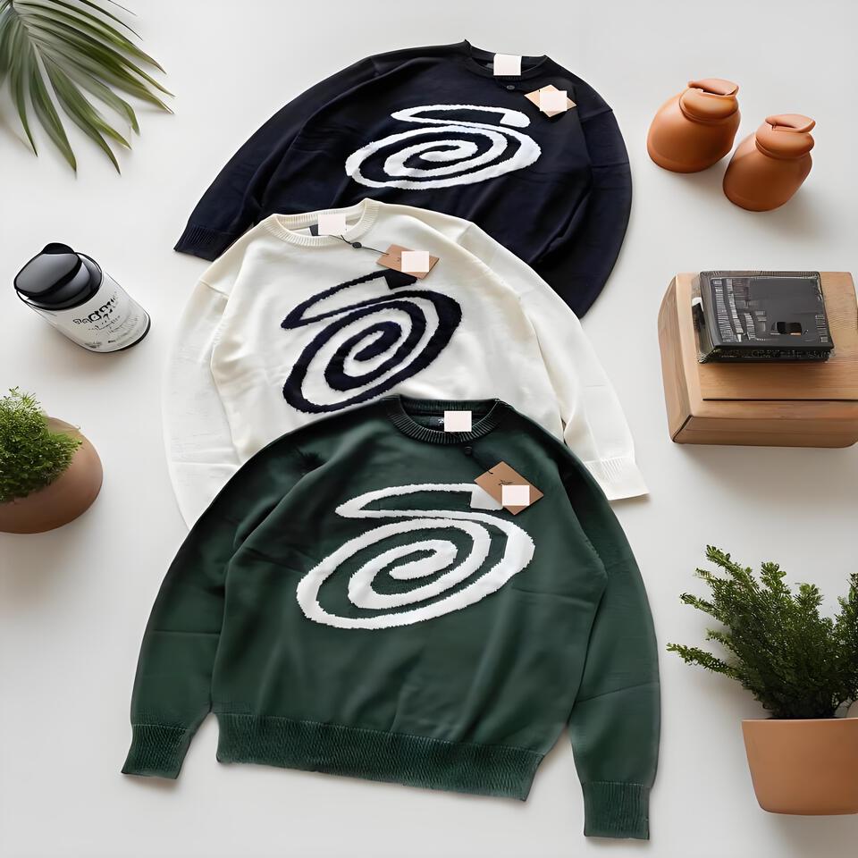 Lago Black Spiral Pattern Crew Neck Sweater