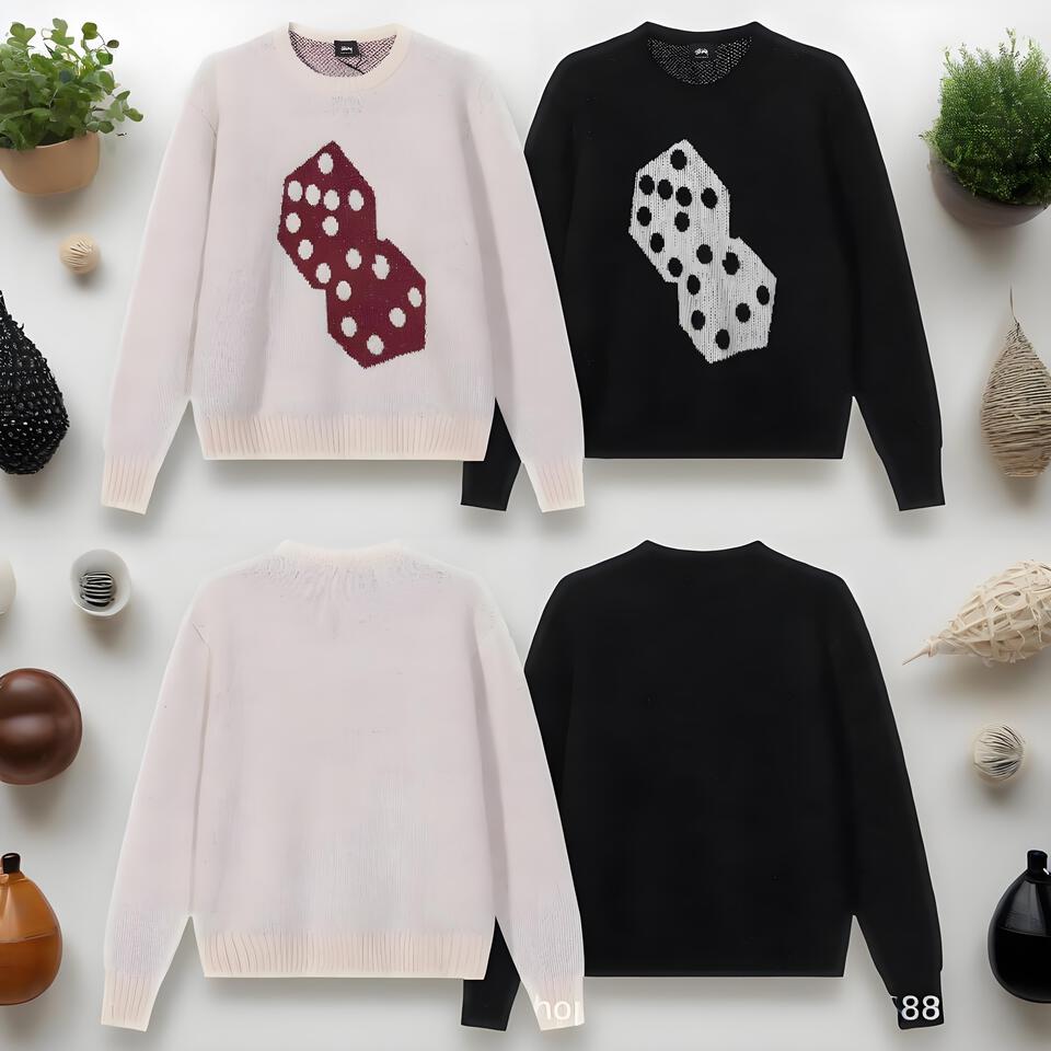 Lago Ivory Crewneck Sweater Unisex Dice Pattern Knit