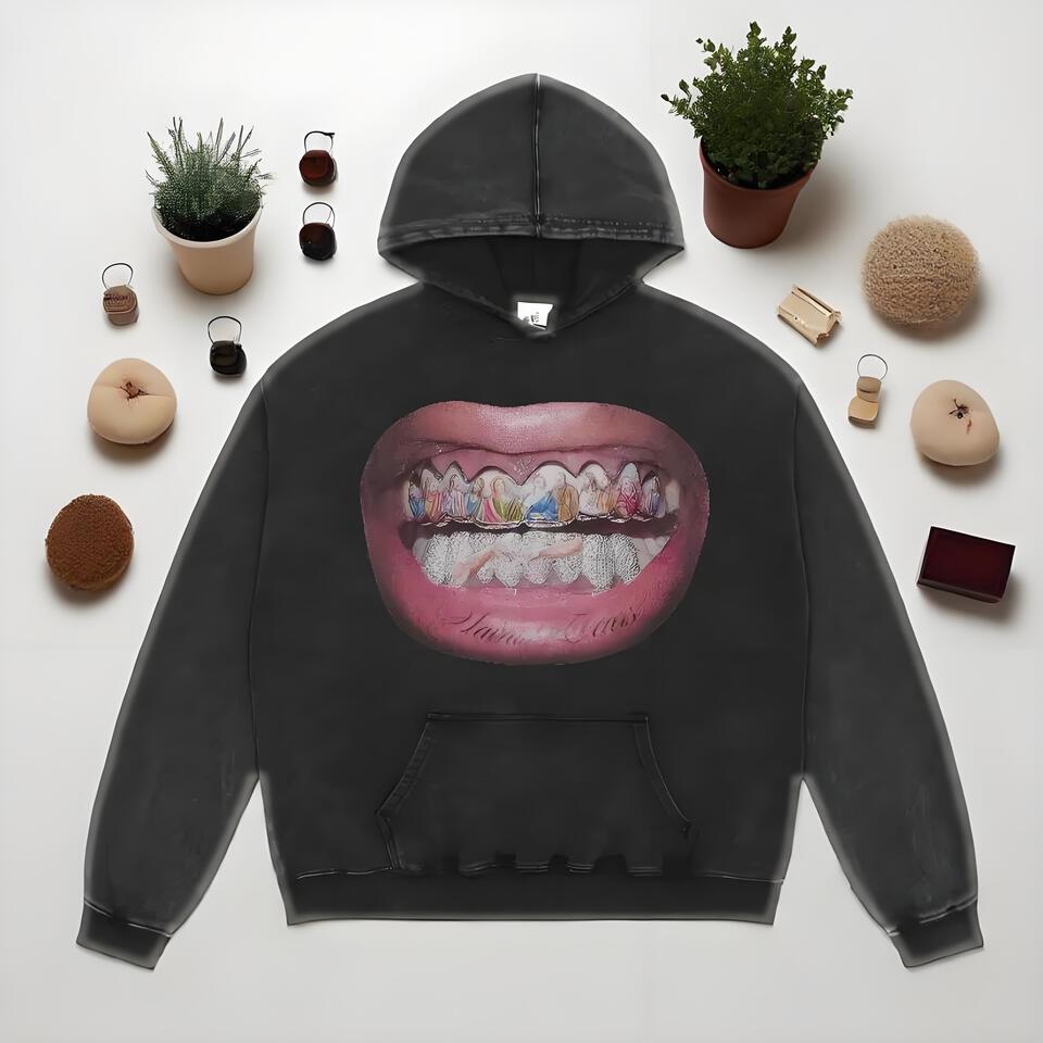 Latia Luxury Black Distressed Cotton Hoodie Streetwear Oversized Fit