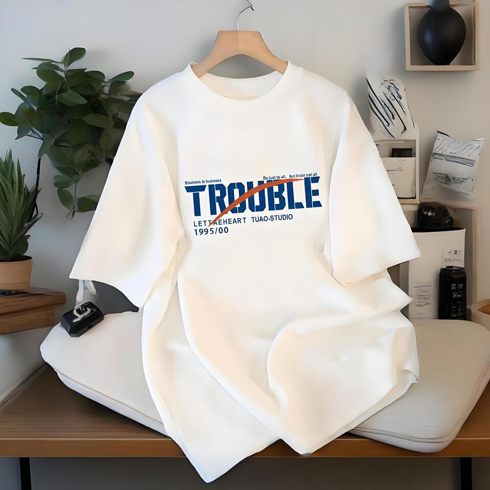 LETTAHEART Unisex White Cotton T-Shirt Street Casual Print