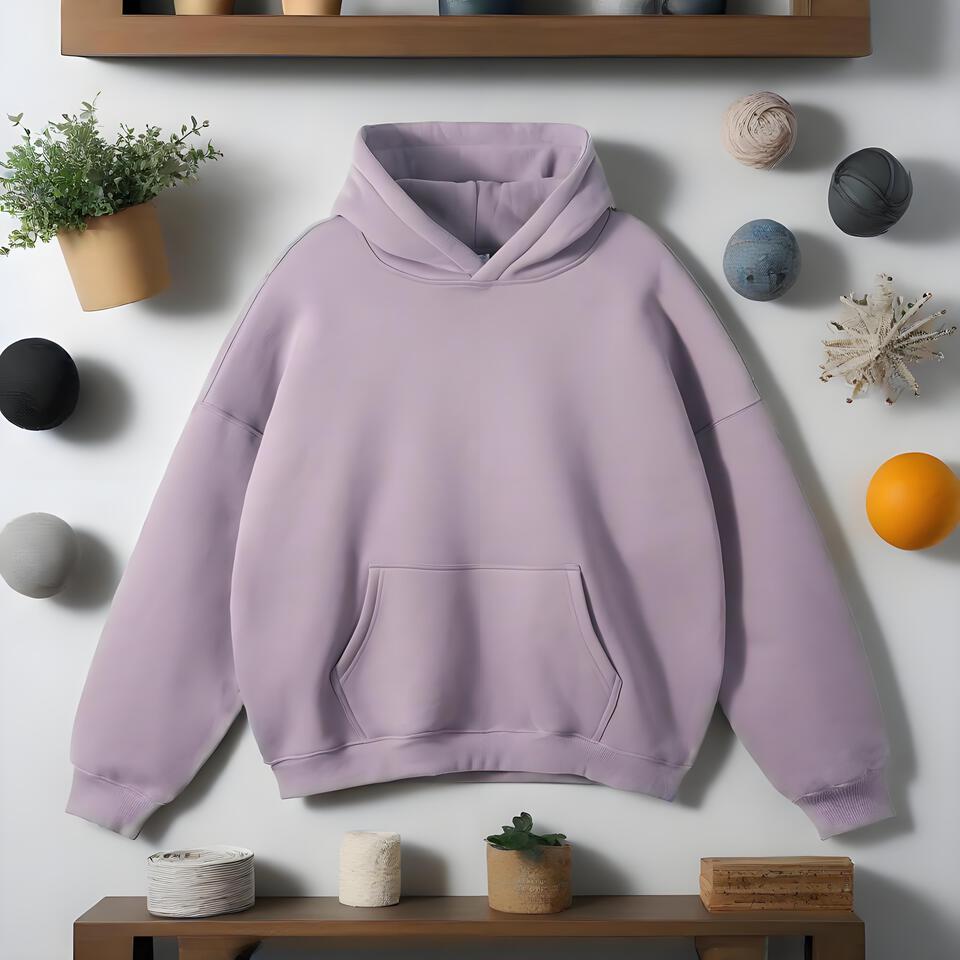 Light Purple Cotton Unisex Hoodie Casual Loose Fit