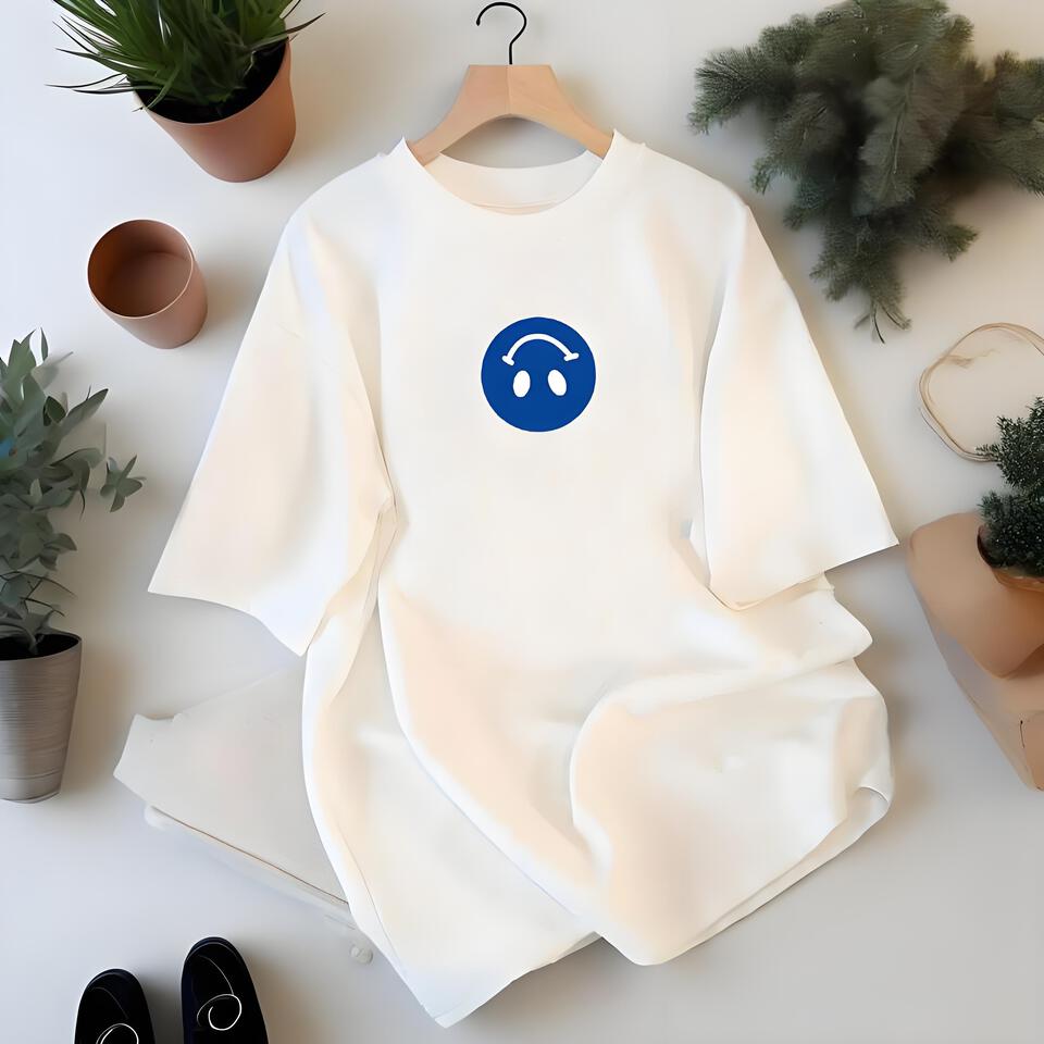 Loose White T-Shirt Unisex Smile Graphic Cotton Streetwear Tee