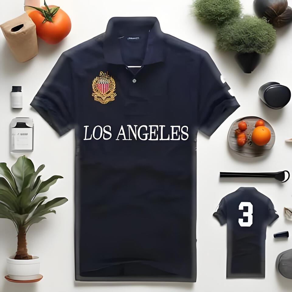 Los Angeles Emblem Polo Shirt, Breathable Cotton, Unisex, Navy Blue