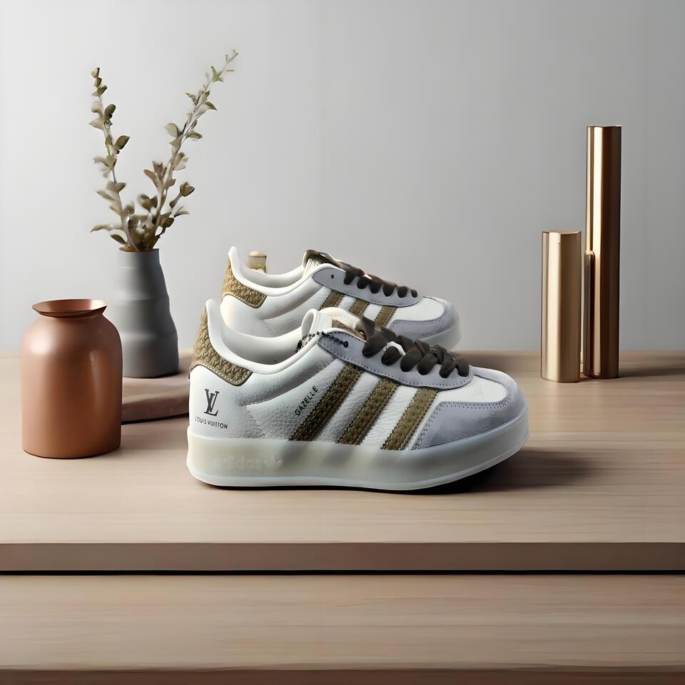 Louis Vuitton adidas Gazelle Sneakers in White Brown Suede Leather