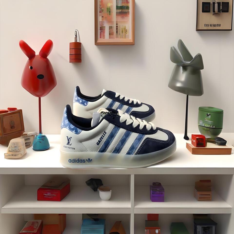 Louis Vuitton adidas Gazelle Sneakers White Blue Leather