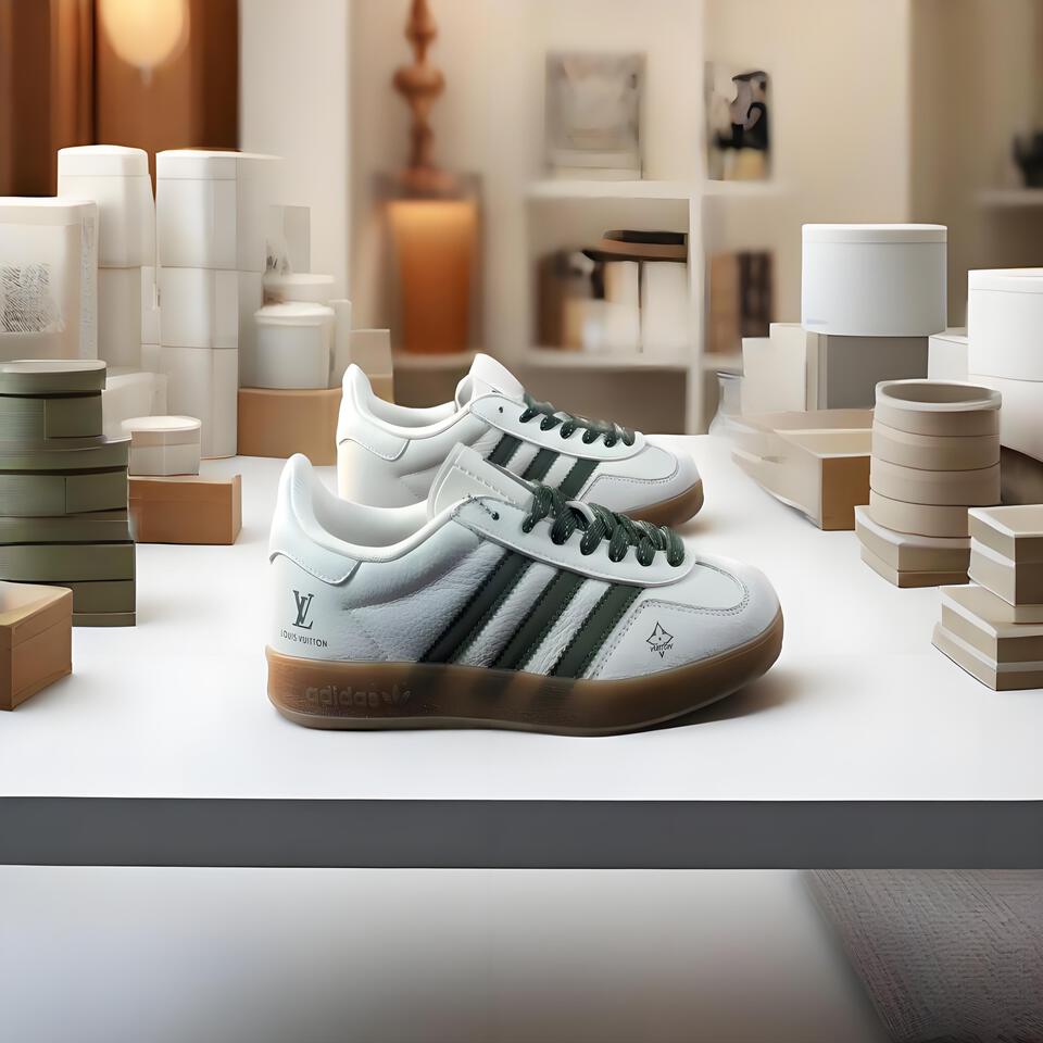 Louis Vuitton adidas Gazelle White Green Retro Sneakers