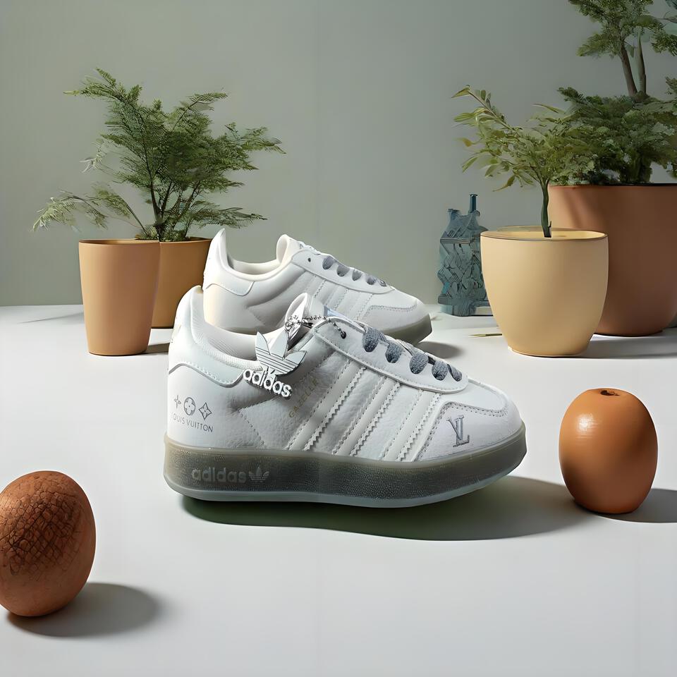 Louis Vuitton Adidas Gazelle White Grey Leather Sneakers
