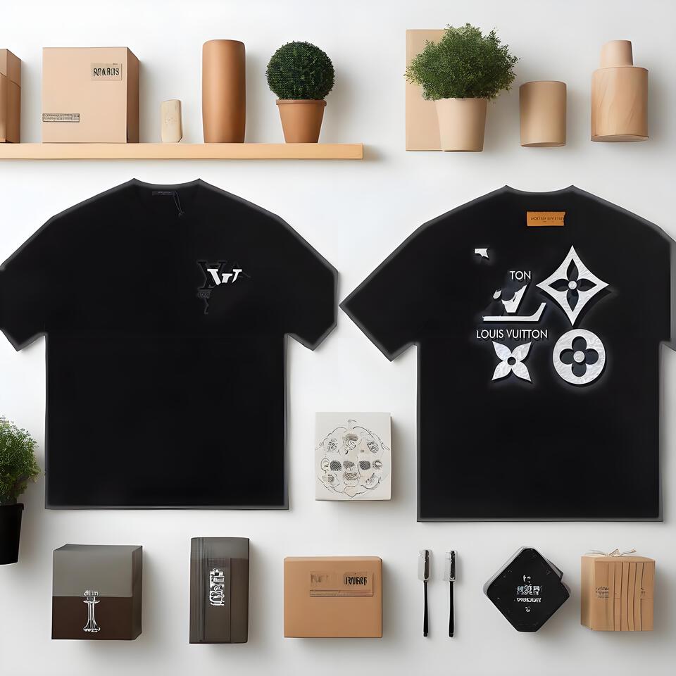Louis Vuitton Black Cotton Embroidered Print Unisex T-Shirt