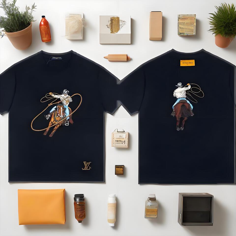 Louis Vuitton Black Cotton Embroidered T-Shirt