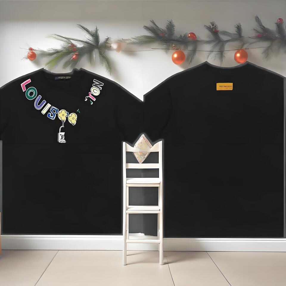 Louis Vuitton Black Cotton Floral Print Unisex T-Shirt
