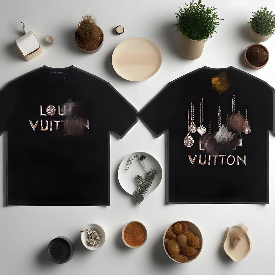 Louis Vuitton Black Cotton T-Shirt Unisex Graffiti Print